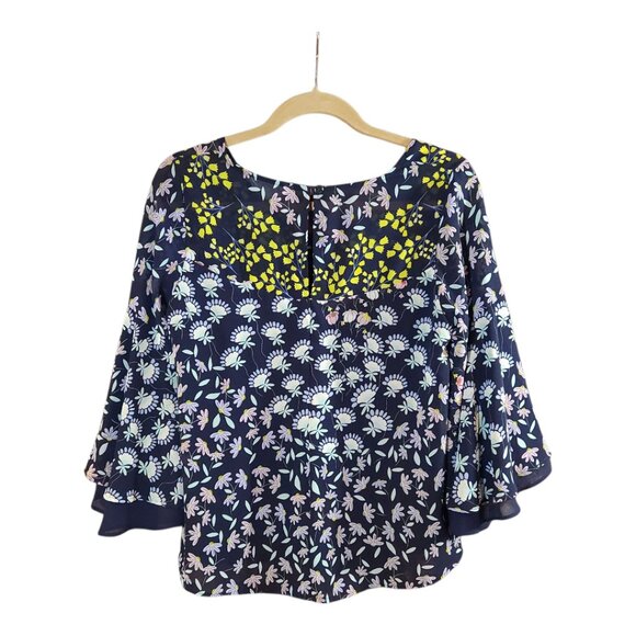 Nanette Lepore Spring Bloom Bell Sleeve Floral Chiffon V-neck Blouse Women's S - Picture 7 of 9